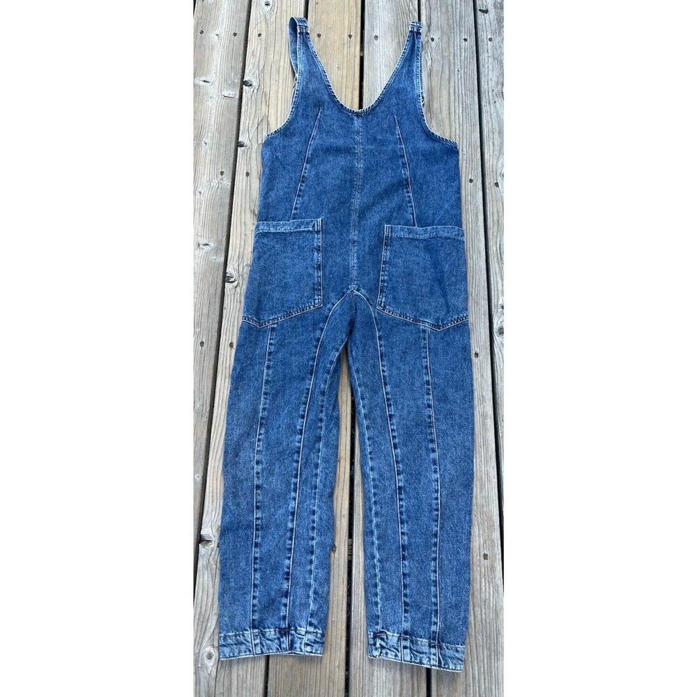 Free People WE THE FREE High Roller XS Denim Jumpsuit Slouchy Harem Overalls